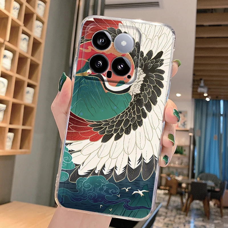 Para Xiaomi 14 14T 13T Pro 13 Lite Civi2 12S 12 Lite 12T 12T Pro 11 Lite 11 Lite Ne 11T Pro 5G grúa coronada roja pájaro carcasa transparente