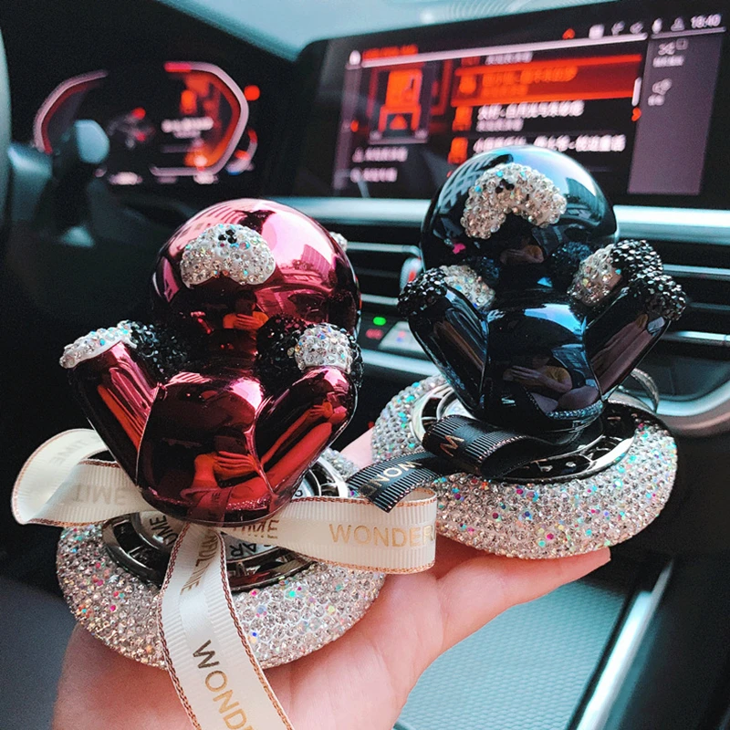 Car Air Freshener Cute Bear Aromatherapy Diffusing Rhinestones Ornament Interior Perfume Deodorize Keep Air Fresh Decoration