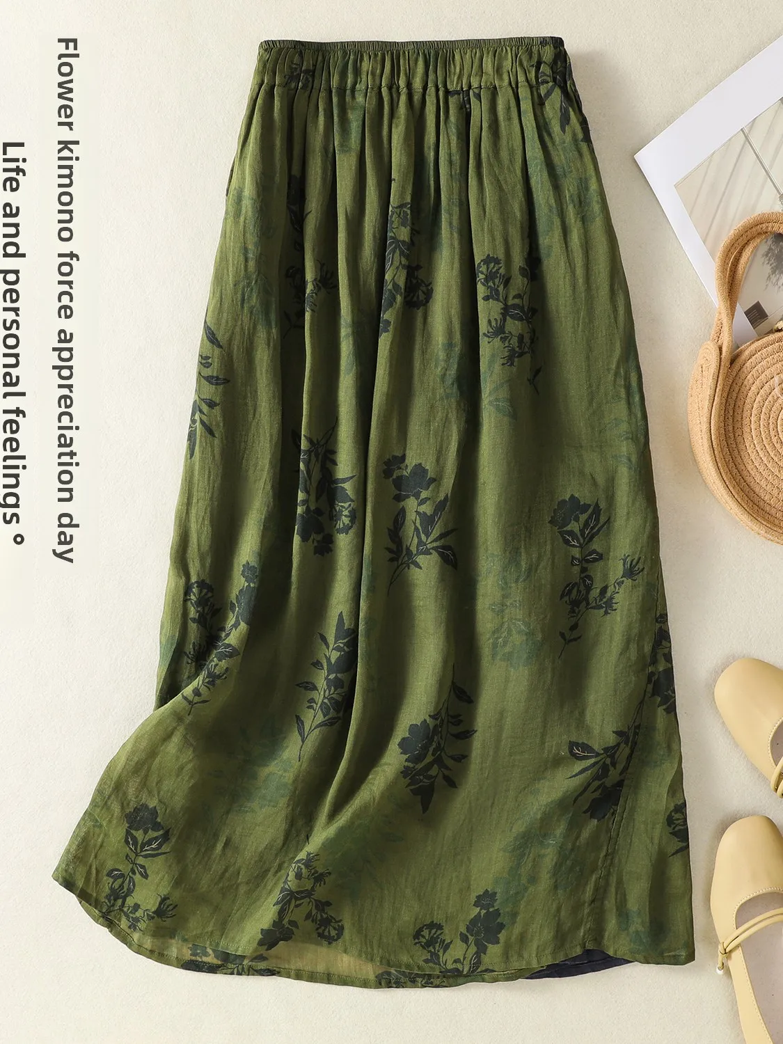 Cintura alta fenda novo chinês sle retro botão a linha saia plus size feminino solto cintura elástica longa emagrecimento saia de verão