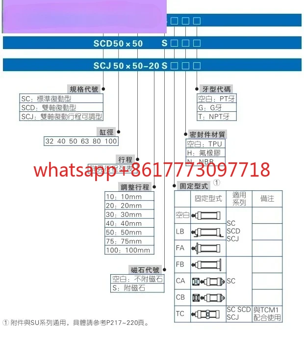 الأسطوانة القياسية الأصلية SC50 * 10/20/25/30/40/50/60/75-S-H-TC