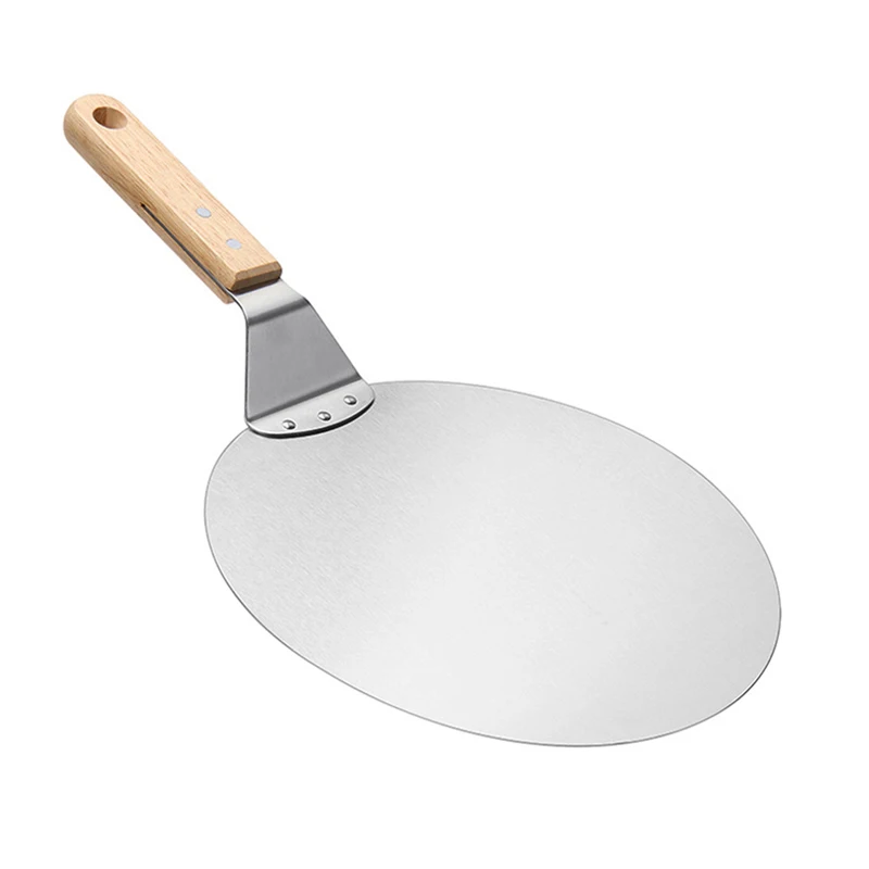 

10 Inch Stainless Steel Pizza Spatula Baking Tool Wooden Handle Large Round Spatula Multifunctional Cake Spatula