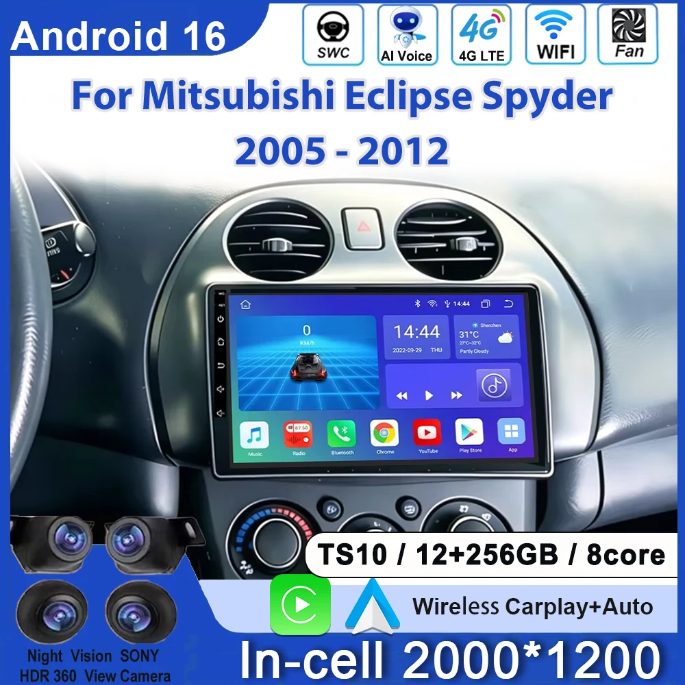 Autoradio Car Radio For Mitsubishi Eclipse Spyder 2005 - 2012 Android Auto Stereo Carplay Multimidia Video Player Screen WIFI 4G