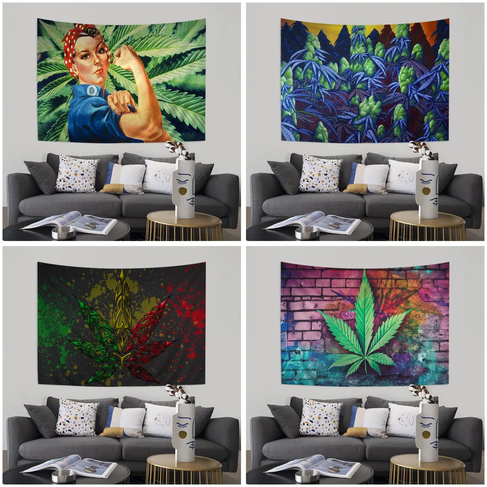 

Weed Leaf Colorful Tapestry Wall Hanging Hippie Flower Wall Carpets Dorm Decor Wall Art Decor