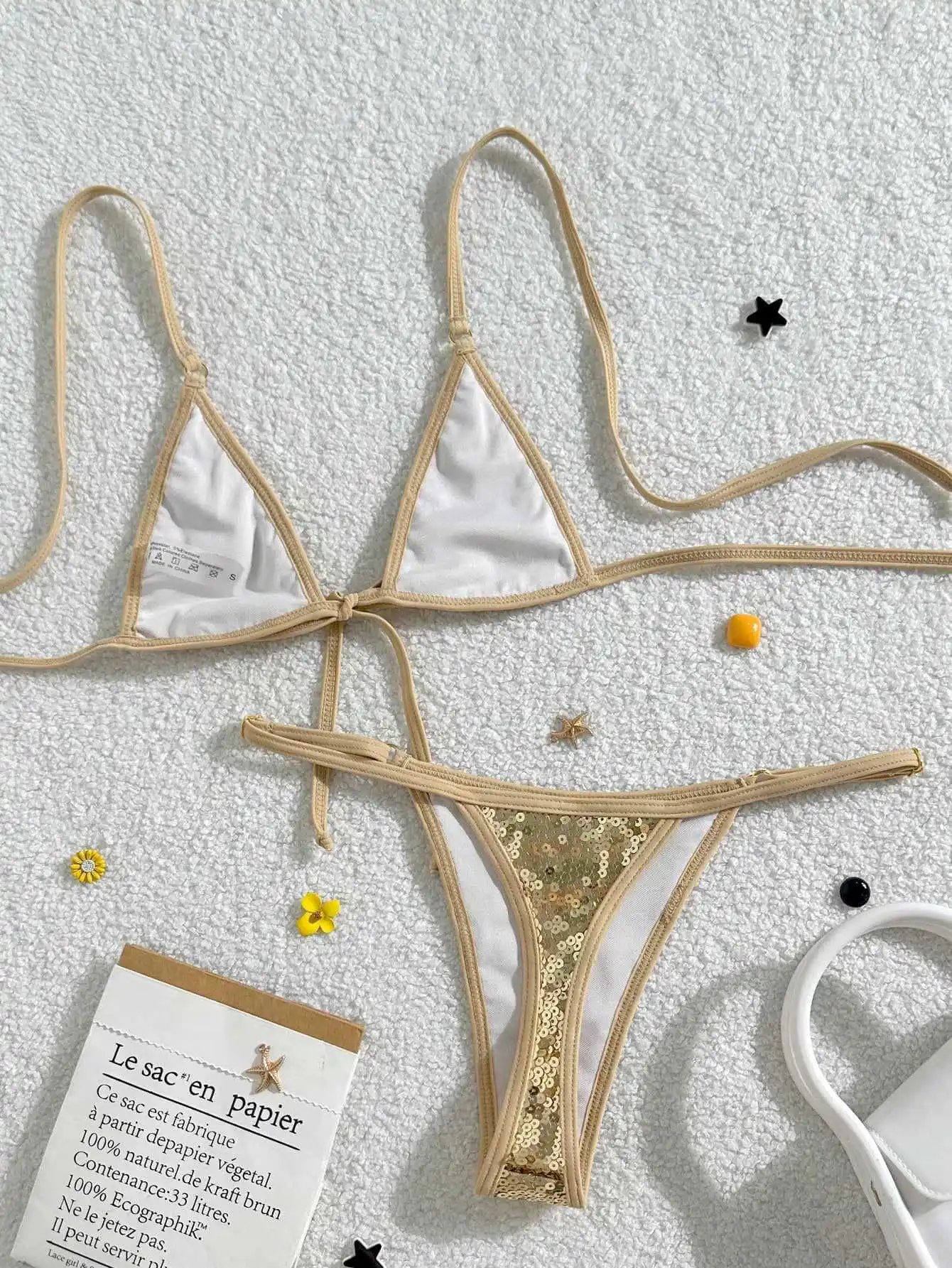 sexy gold sequin micro bikinis sets two pieces back tie thong swimsuits bathing suit swimwear biquini tankini trikini