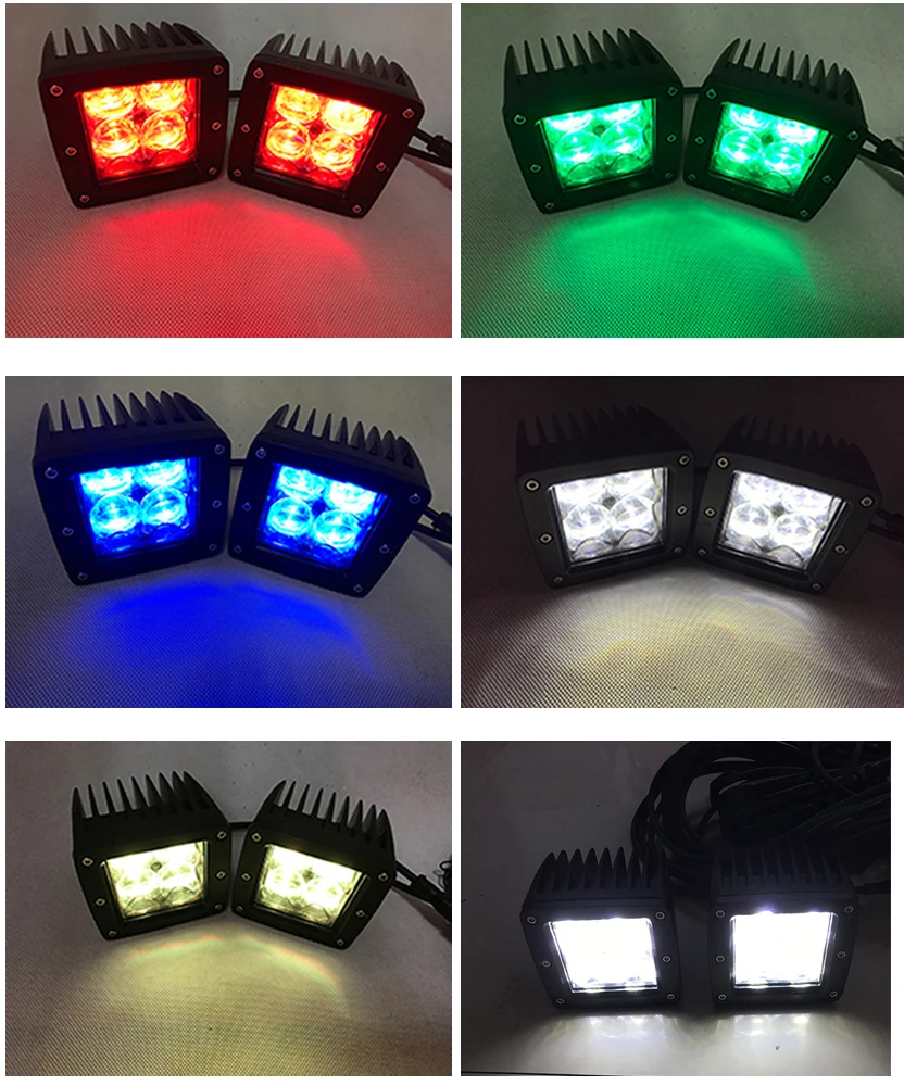 4x 3inch 96W 5D RGB Led Work Light Spot Flood Cube Pods Strobe Music Flashing DIY Mode with Bluetooth Control Wiring Harness Kit