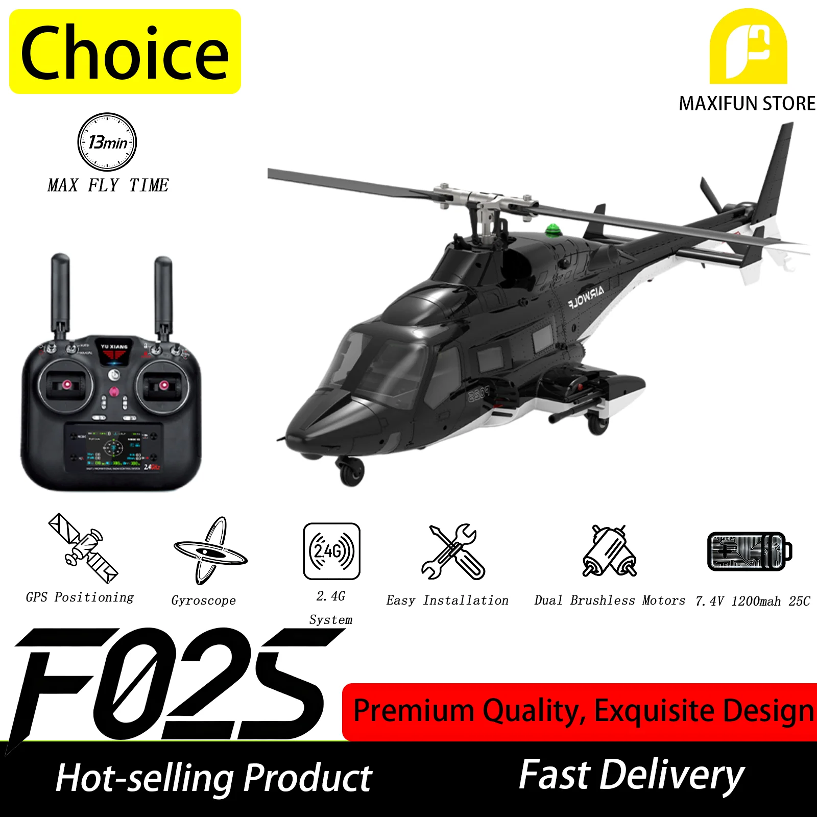 YUXIANG F02S Airwolf RC-Hubschrauber im Maßstab 1:34, mit bürstenloser GPS-Positionierung, hochwertiges Spielzeug, Geschenk für Kinder und Erwachsene