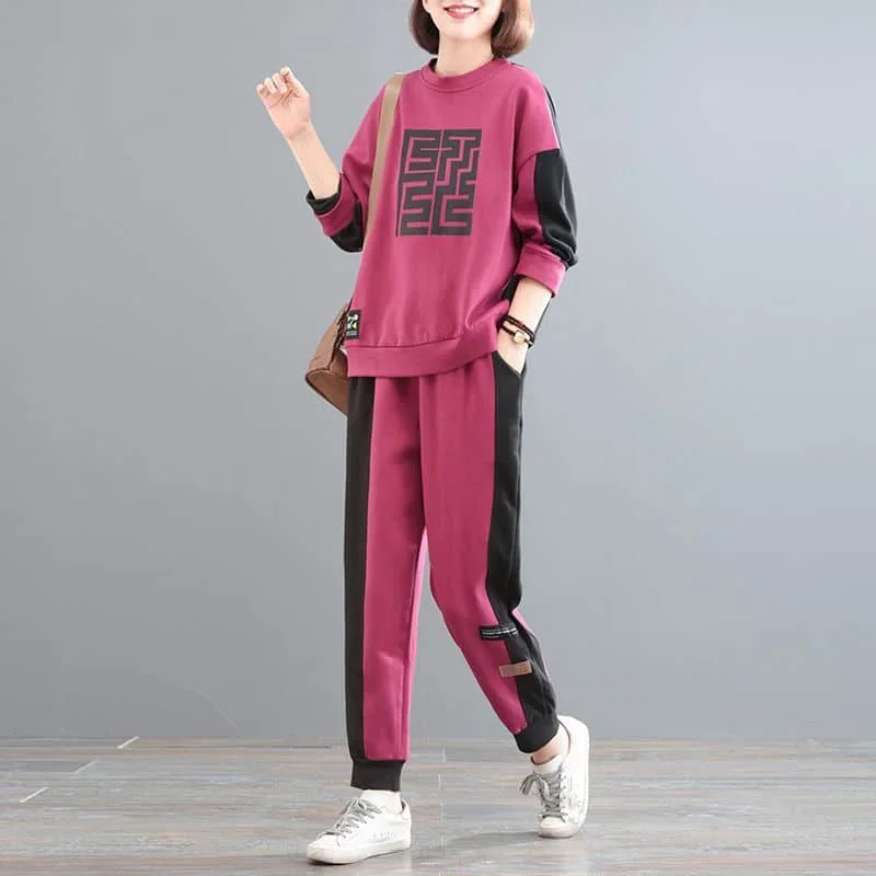 

Pop Embroid Pants Sets Long Sleeve Pullover Top Casual Oversize Women's Tracksuit Sporty New In Matching Set Two Piece Set For W
