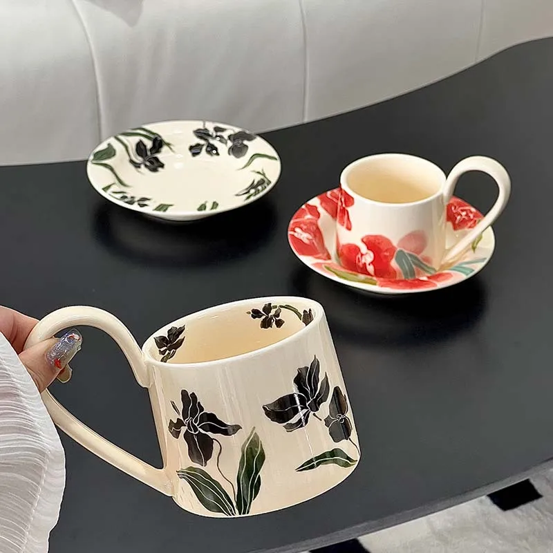 European Long-handled Iris Coffee Cup and Saucer High-value Multi-purpose Household Milk Cups Couple Water Bottle Birthday Gift