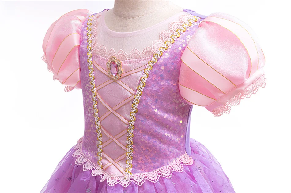 Mädchen Rapunzel Cosplay Prinzessinnen-Kostüm Kinder Tangled Rollenspiel Bühnenauftritt Kleid Kinder Geburtstag Halloween Party Kleider – Detail 5