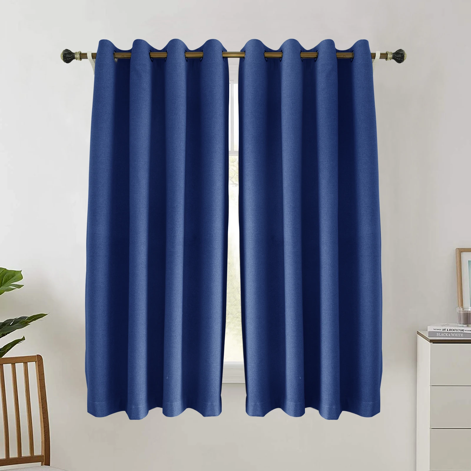 

42 in. W x 84 in. L 100% Total Heavy-Duty Linen Textured Thermal Blackout Curtains, Dark Blue（1-pack）