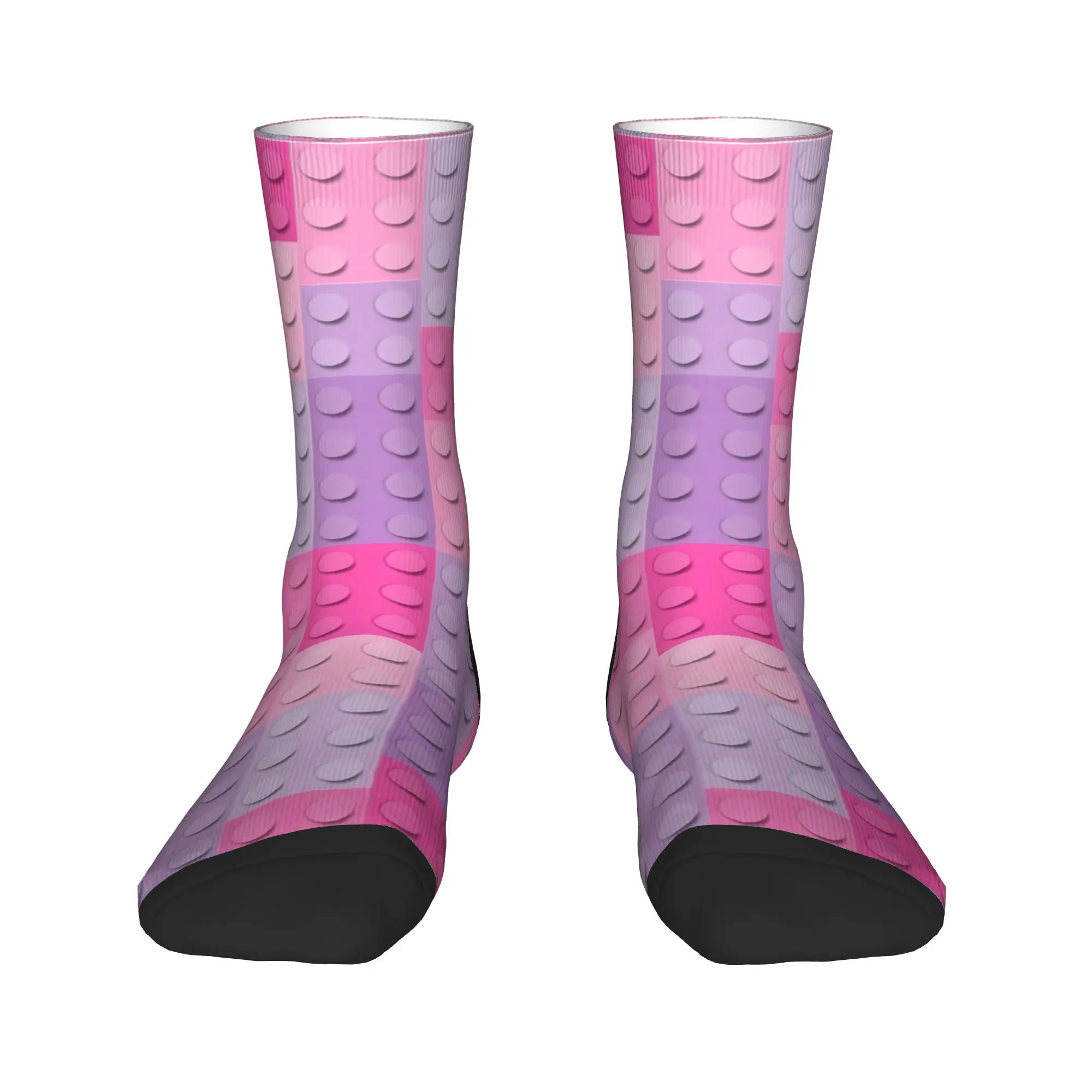 Pink Purple Gradient Building Blocks Pattern Stockings Trendy Socks Men Breathable Socks Winter Cycling Printed Anti Socks
