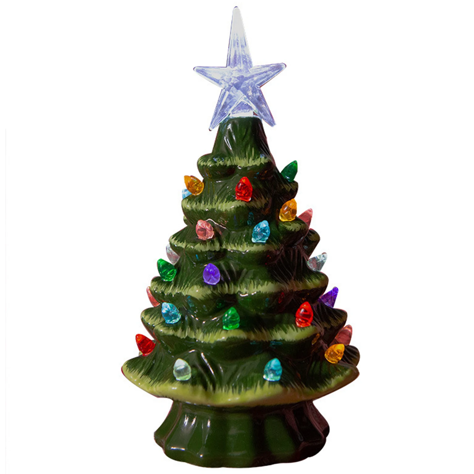 Christmas Tree Night Light Pre-Lit Ceramic Tree Decoration with LED Light Hand Painted Decorative Ornaments for Tabletop