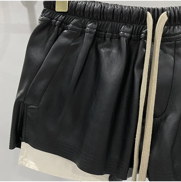 Women's Fashion Basic PU Leather Four Corner Pockets Comfortable Shorts New Versatile Black Short Pants