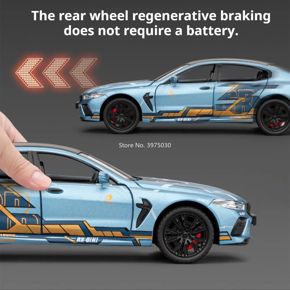 Maßstab 1:32 BMW M8 Modelle Autos Legierung Druckguss Spielzeug mit Licht Sound Fahrzeuge Türen geöffnet Miniatur Auto Büro Tisch Ornament