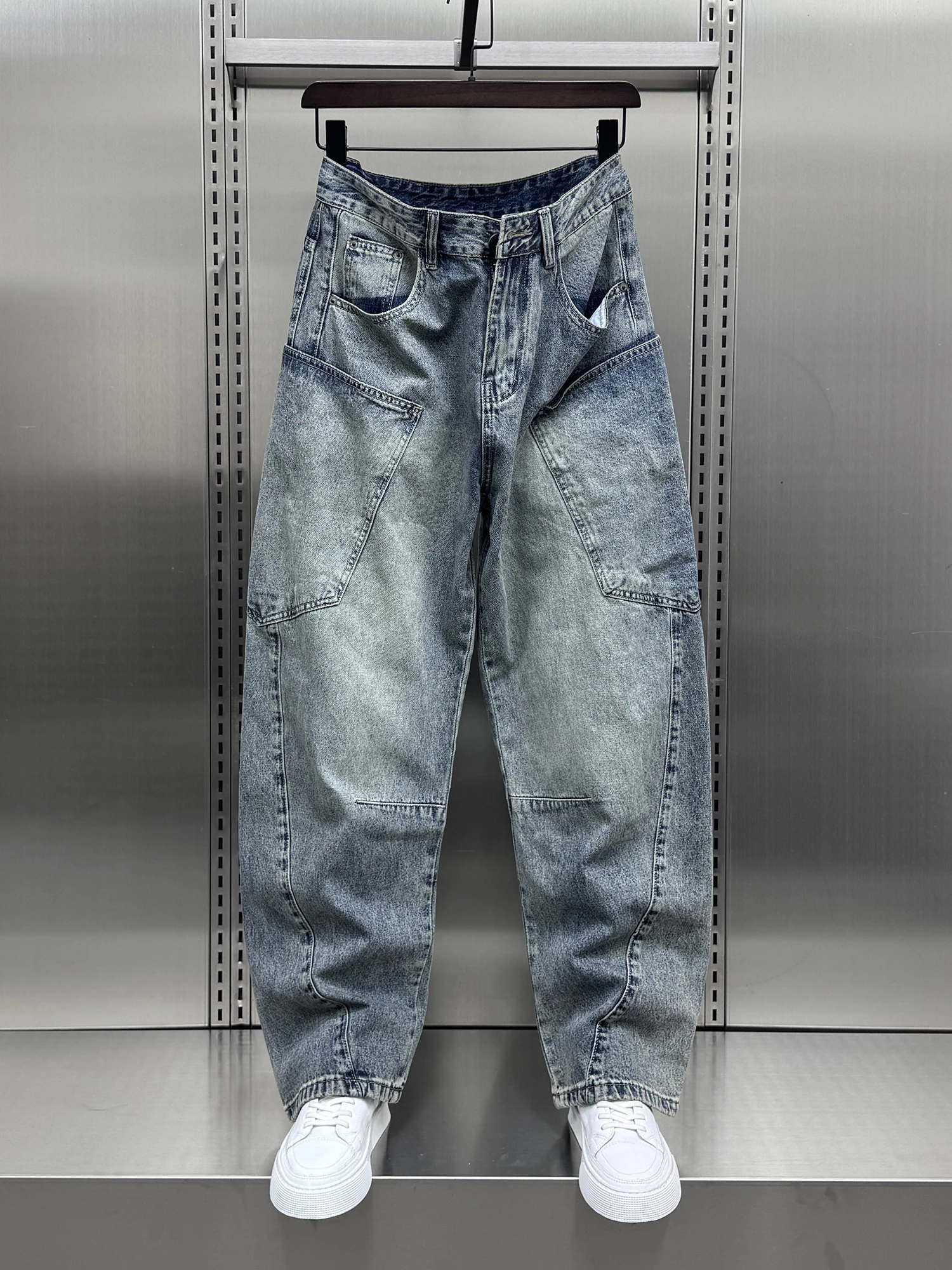 

Мужские джинсы Waed Denim: Новинка Весны, Модные Свободные Прямые Брюки в Американском Стиле, Трендовые Штаны с Эффектом «Срезанного» края
