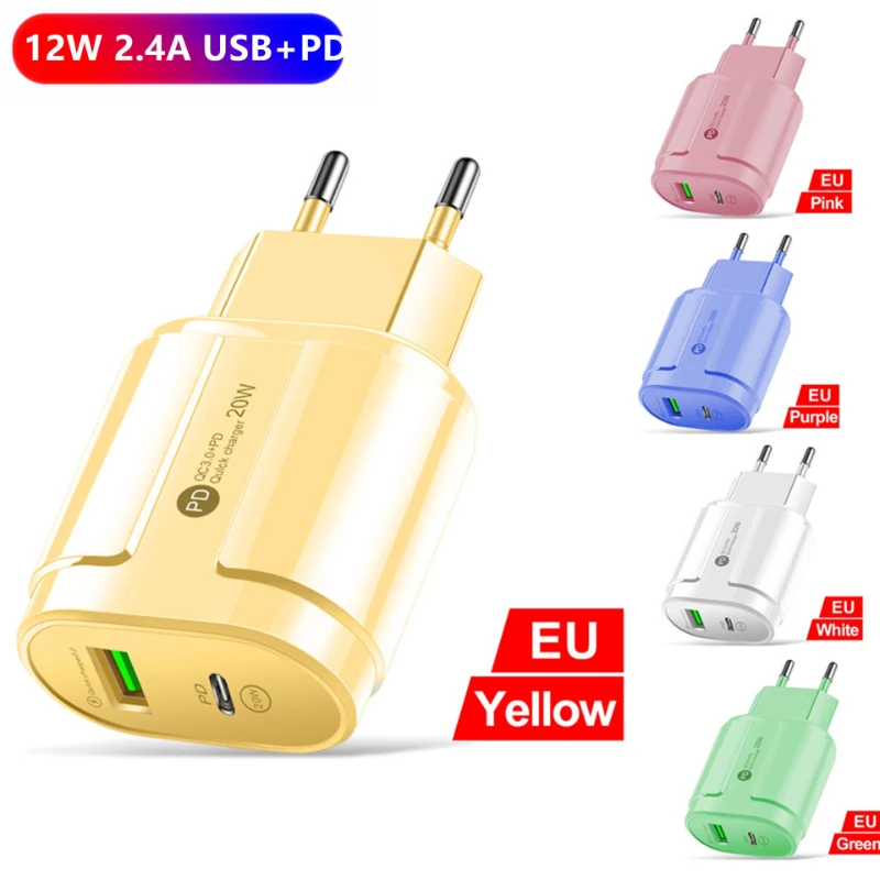 

Candy PD12W mobile phone charger 2.4A European and American British standard charging head Type-c adapter PD+USB charging