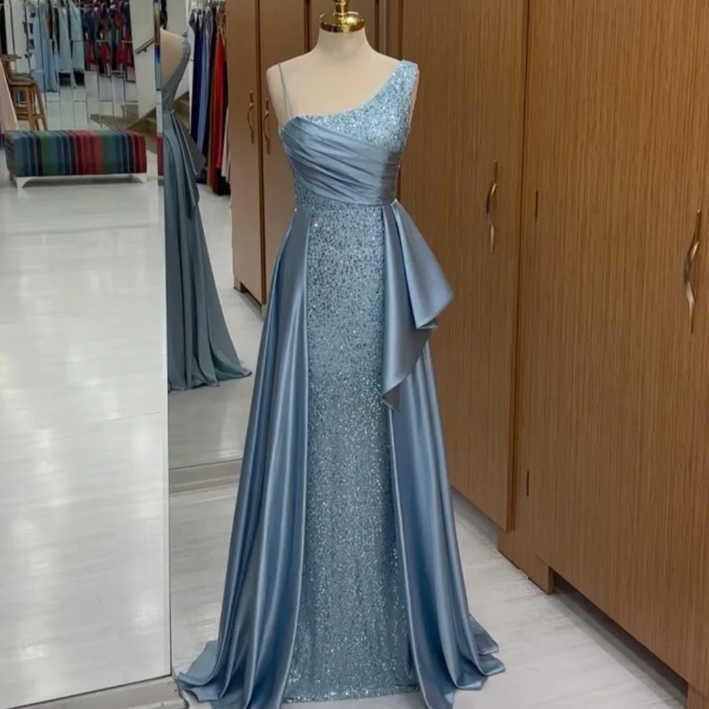 

Customized Sexy Exquisite Pleat Beading Sequined Ruched Draped A-line One-shoulder Long Dresses Bespoke Occasion Dresses Casual