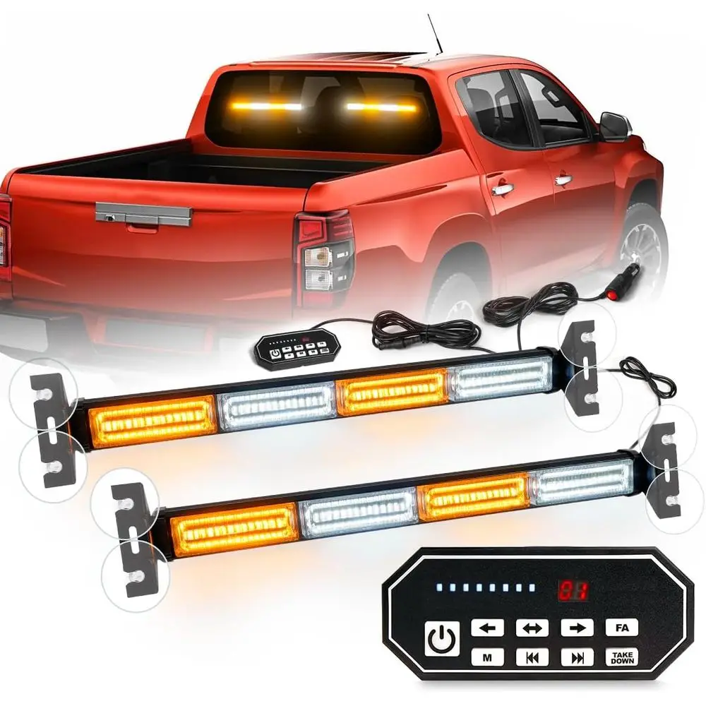 

Emergency LED Strobe Light Bar with Digital Display for Fire, Police Vehicles - Amber/White