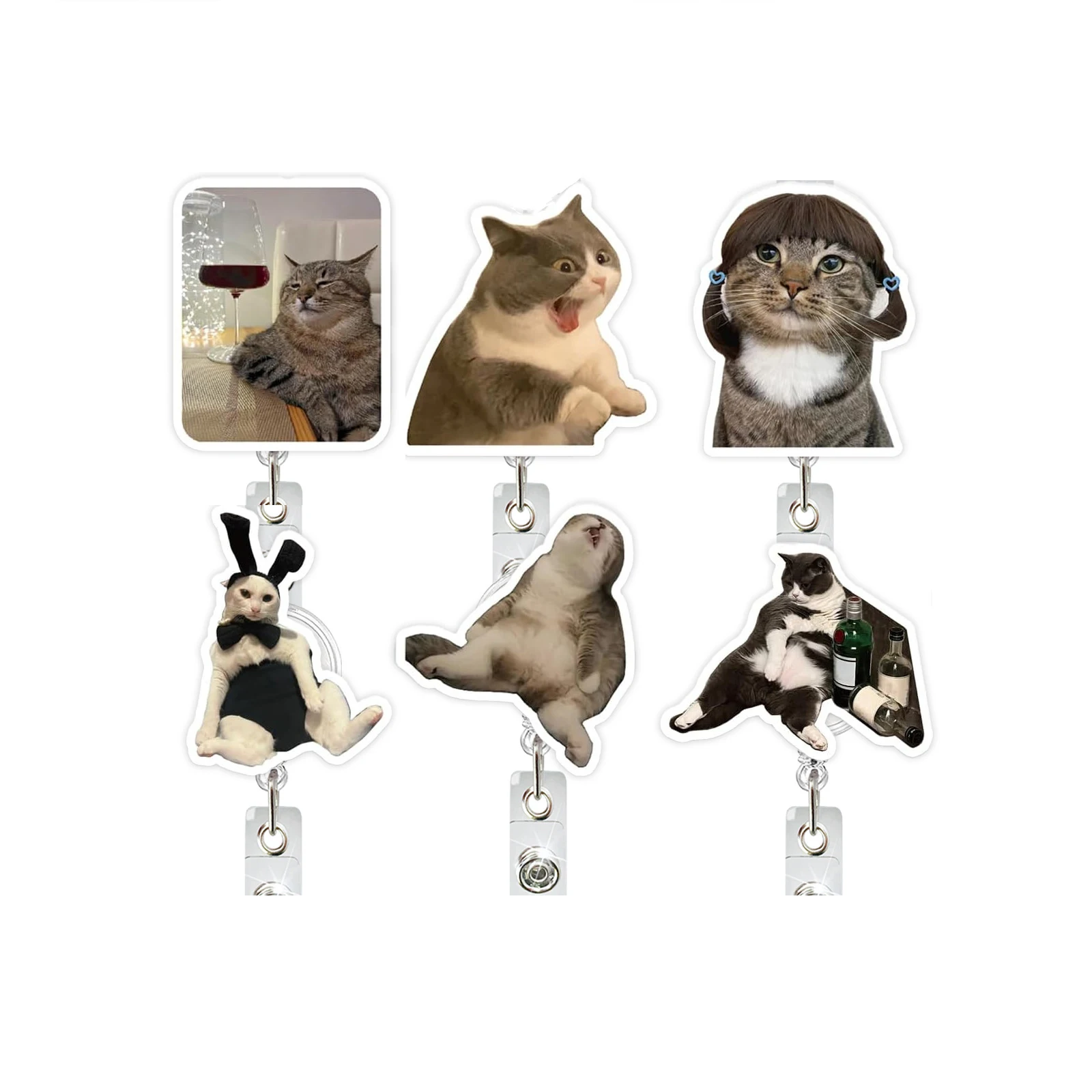 1 Stuks Grappige Kat Uitdrukking Intrekbare Ziekenhuis Verpleegkundige Badge Houder Reel Leuke Cartoon Miauw Id Tag Werk Kaarthouder sleutelhangers