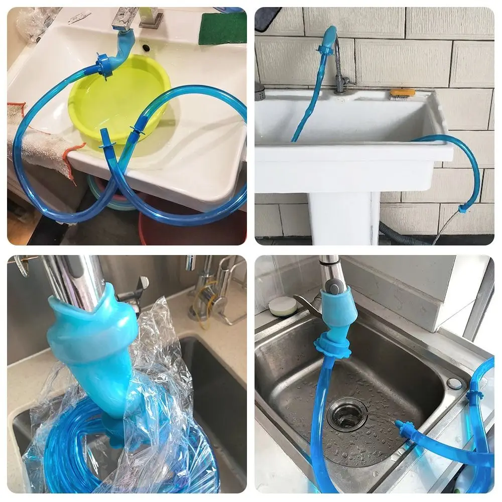 

Simple Flexible Adjustable Shower Hose ABS Blue Silicone Adapter Elastic Hose Portable Faucet Extension Quick Shower Hose DIY