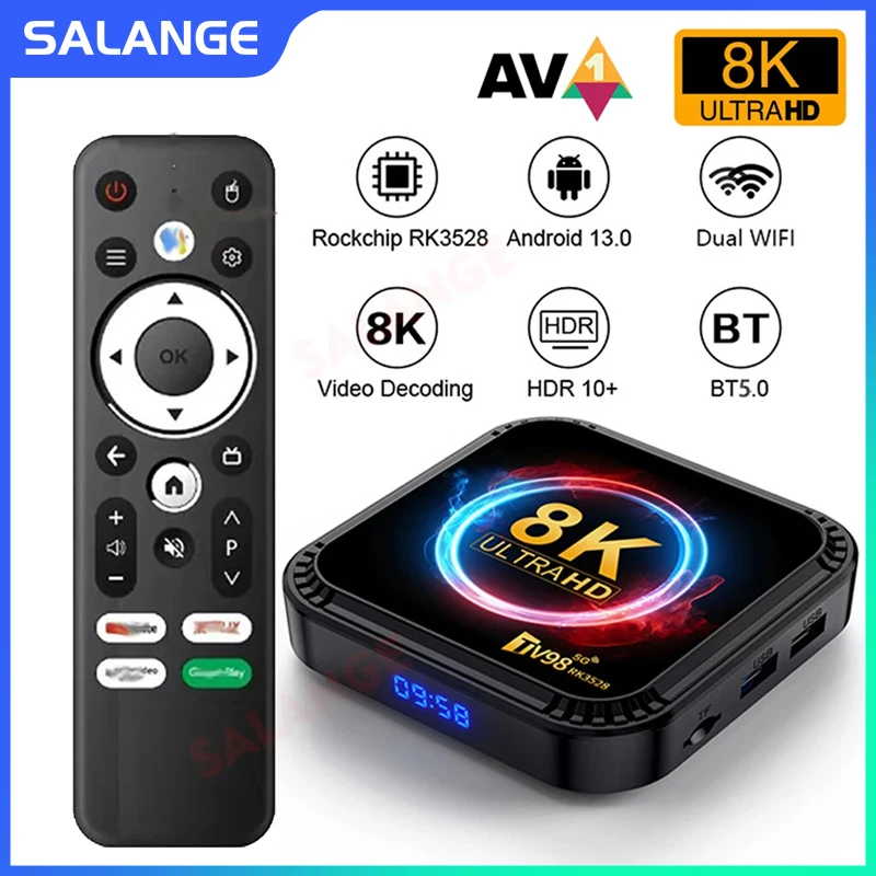 

Salange TV98 ATV Ultra HD 8K Smart TV Box Android13 RK3528 2GB16GB 4GB 32/64GB Dual Wifi BT5.0 2.4G&5G Media Player Set Top Box