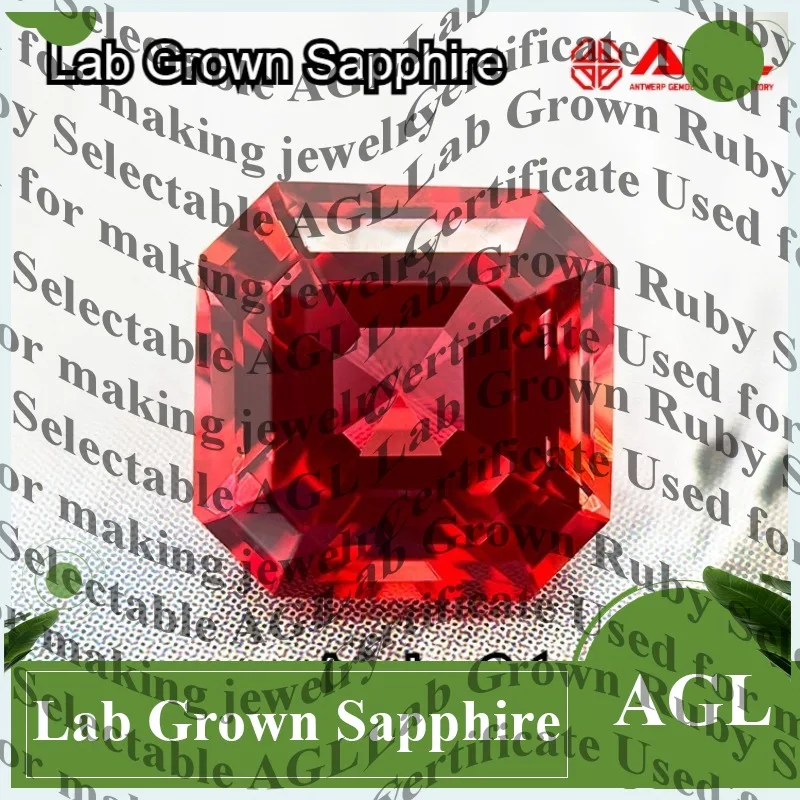 

Certified New Lab Grown Sapphire, Asscher Cut Sunset Red Loose Gemstone, DIY Inlay Material for Jewelry Making