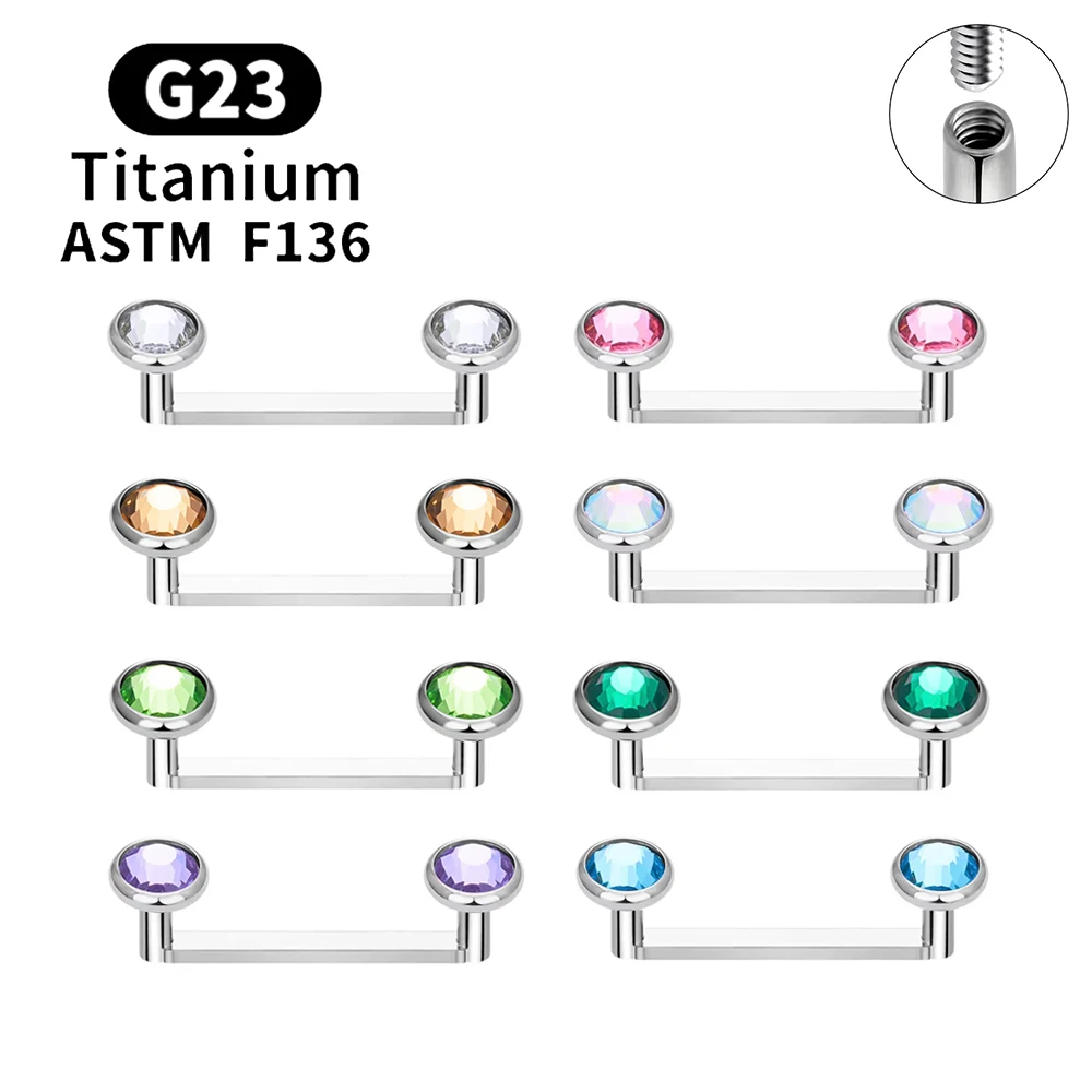 Титановый микродермальный пирсинг ASTM F136, круглый, с фианитом, плоский стержень 14G, с внутренней резьбой, для пирсинга поверхности, украшение для тела