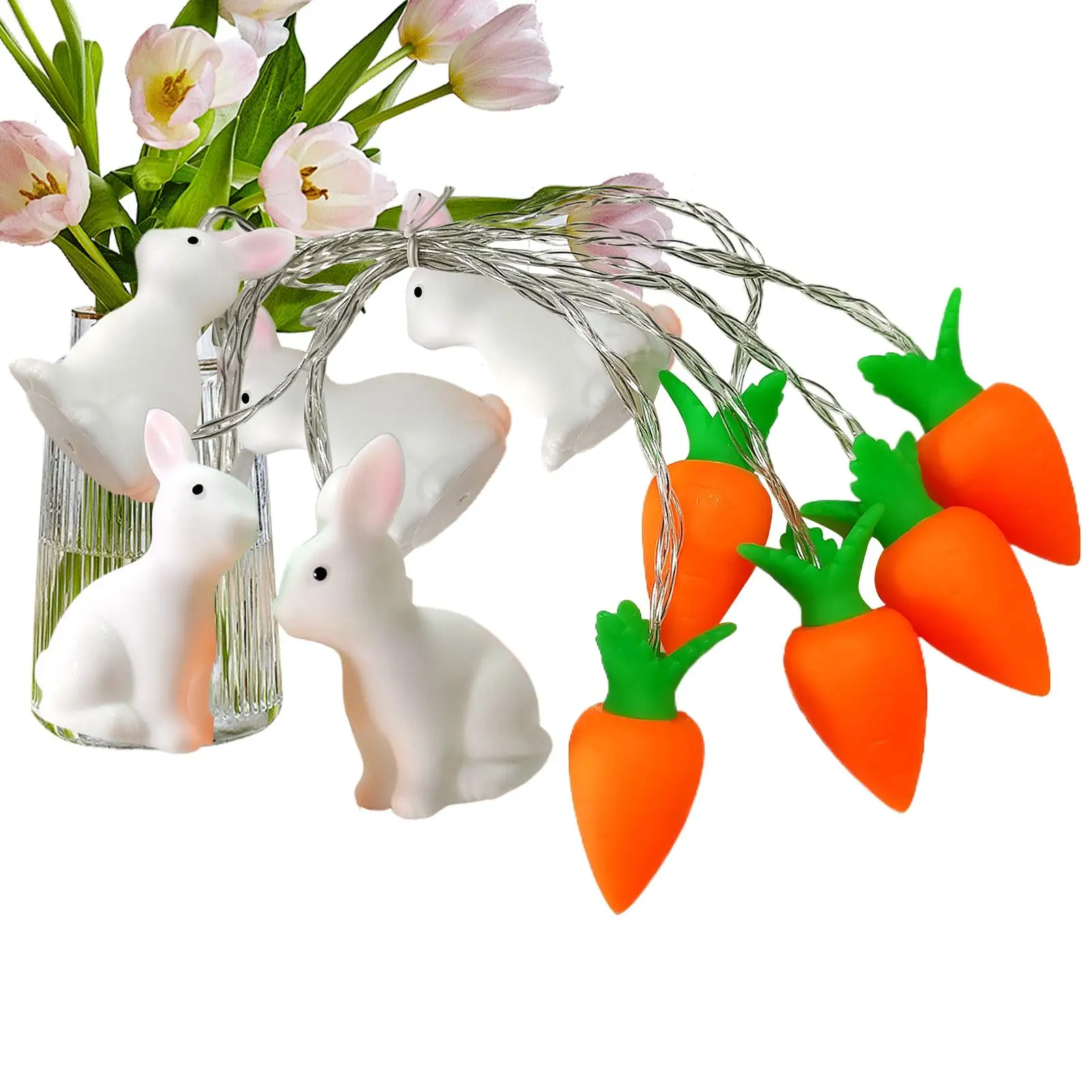Easter Lights LED Funny Bright Spring Decor Carrot Easter String Lights Indoor for Indoor Outdoor Home Entryway Shelf Window