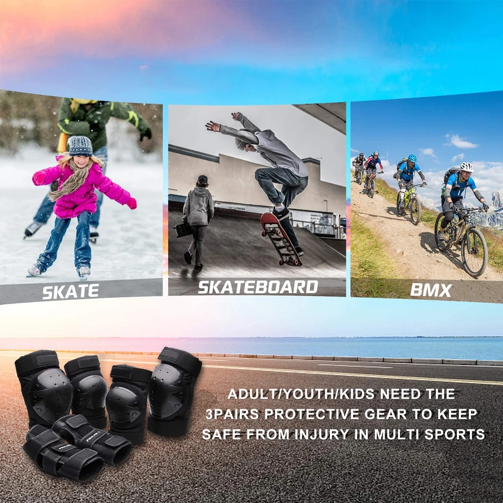 Adult/Child Knee Pads Elbow Pads Wrist Guards 3 in 1 Protective Gear Set for Multi Sports Skateboarding Skating Cycling Scooter