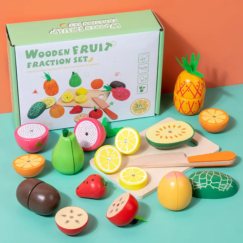 

Wooden Fruit Fraction Toy Set Kids Simulation Kitchen Toy Boys&Girls Pretend Play House Toy Children Cooking Toy Cut Fruit Toy