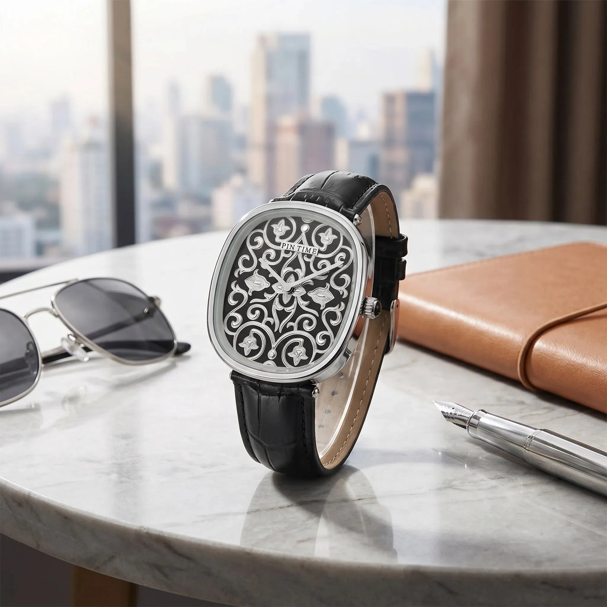 ساعة كوارتز بتصميم منحوت ثلاثي - مراجعة Guilloché Dial Watch وسعره