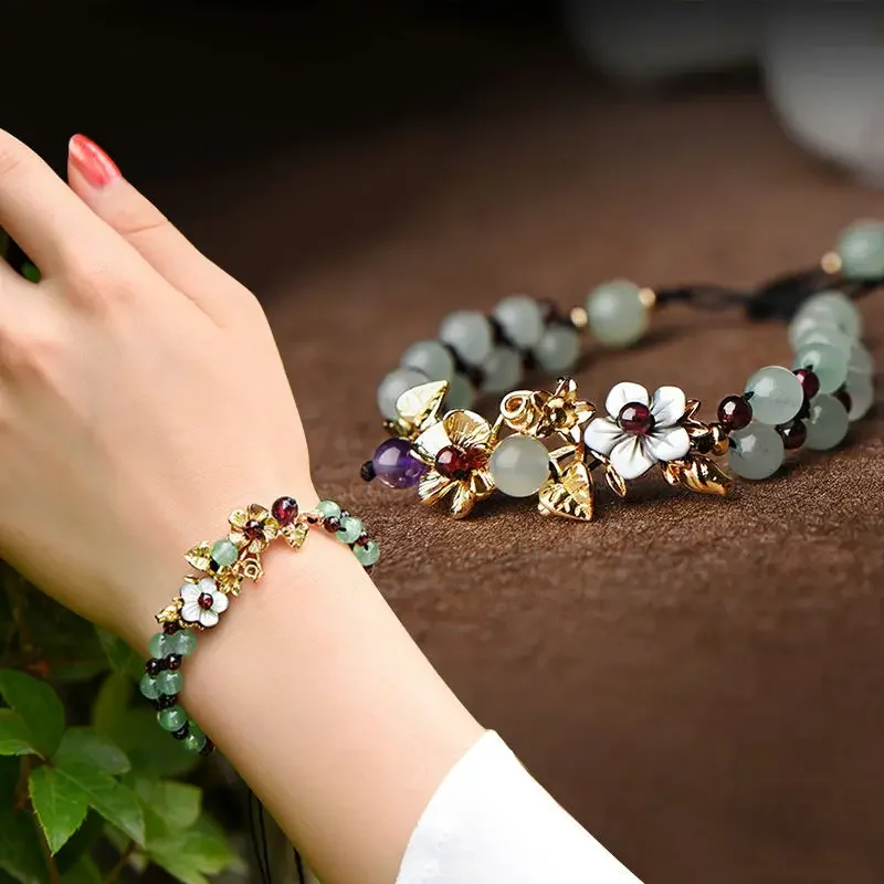 New Chinese Style Antique Style 14K Plated Gold Bracelet Women's Retro Adjustable Hand String Ethnic Mori Cold First Jewelry
