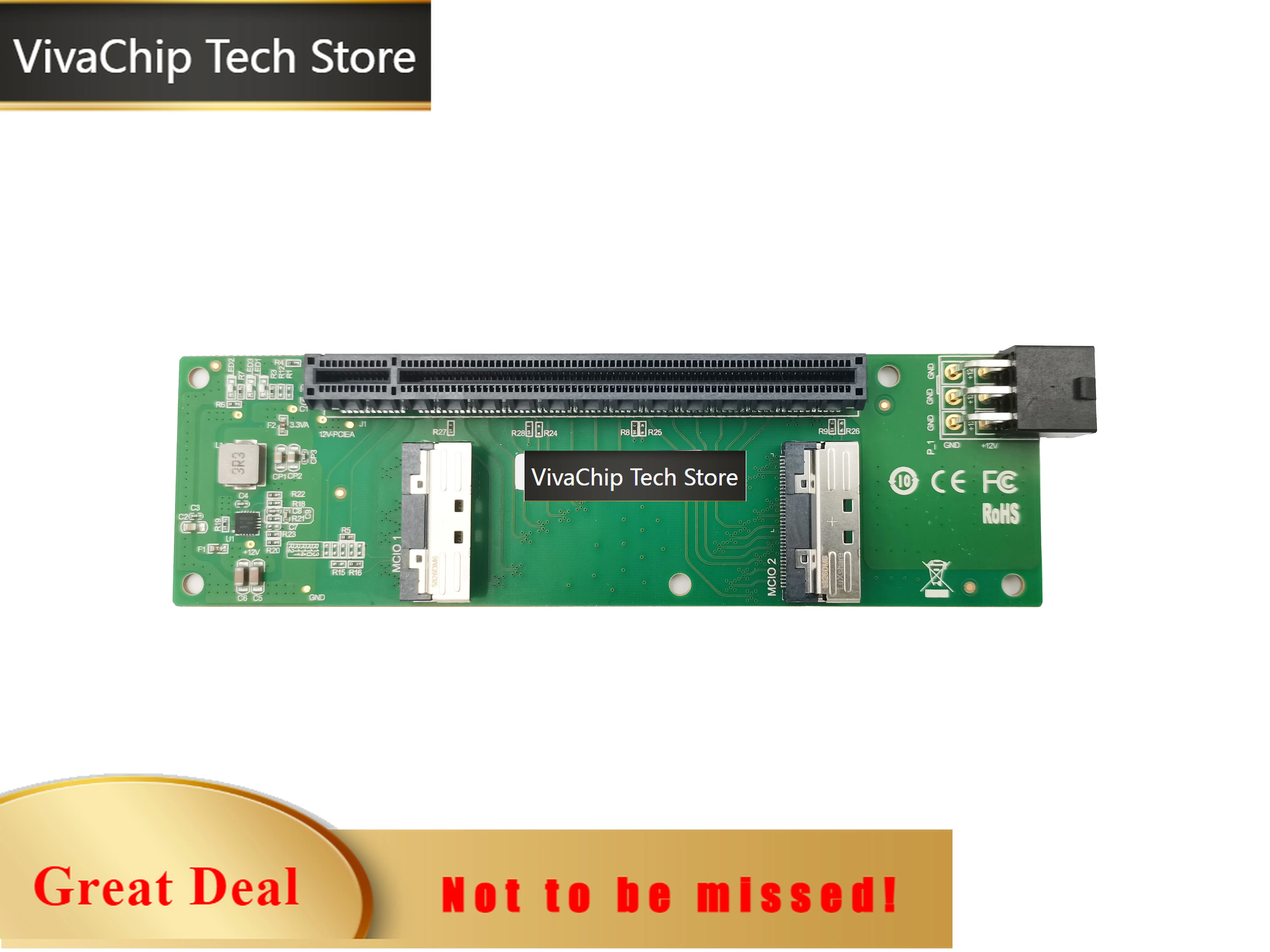 VivaChip Tech2x MCIO x8 to PCIe5.0 x16 slot Riser XIC 0516PE V3