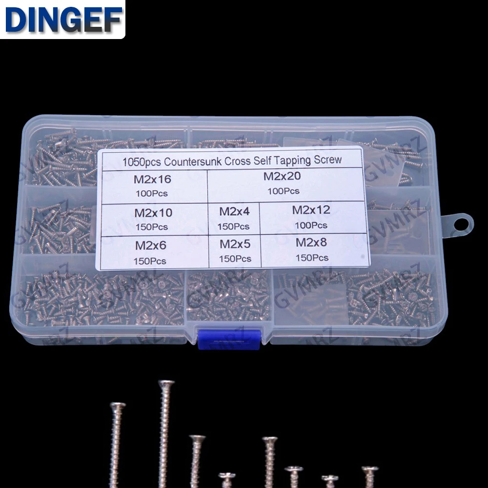 

1050PCS M2 Metric Metal Screw Thread Furniture Screw Phillips Tips Screw Set M2
