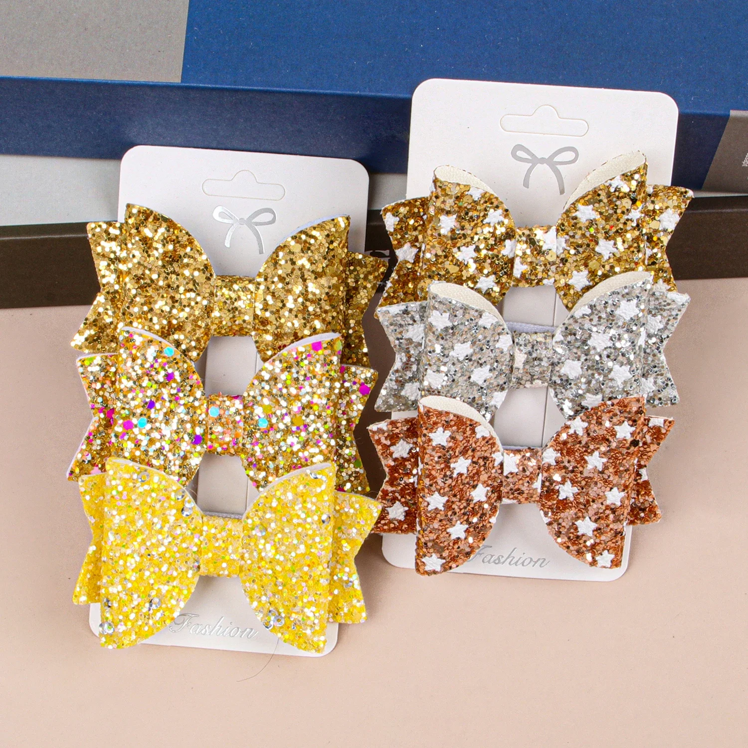 3PCS Colorful Hair Bows with Clips Cute 3\'\' Glitter Hair Bws Hairpin Barrettes Hair Clip Headwear Children Kids Hair Accessories