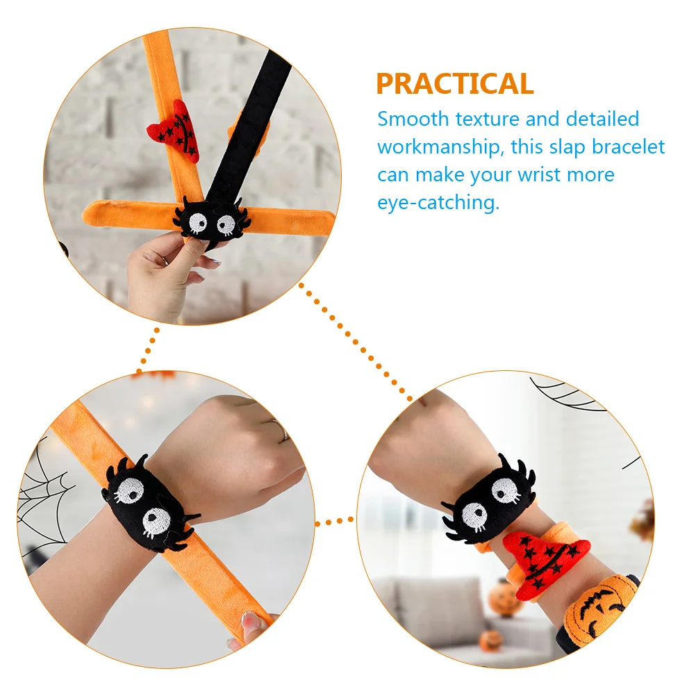 6 Pcs Pumpkin Spider Pants Bracelet Party Slap Kids Bracelets Wrist Bands Toy Bulk Halloween Gift
