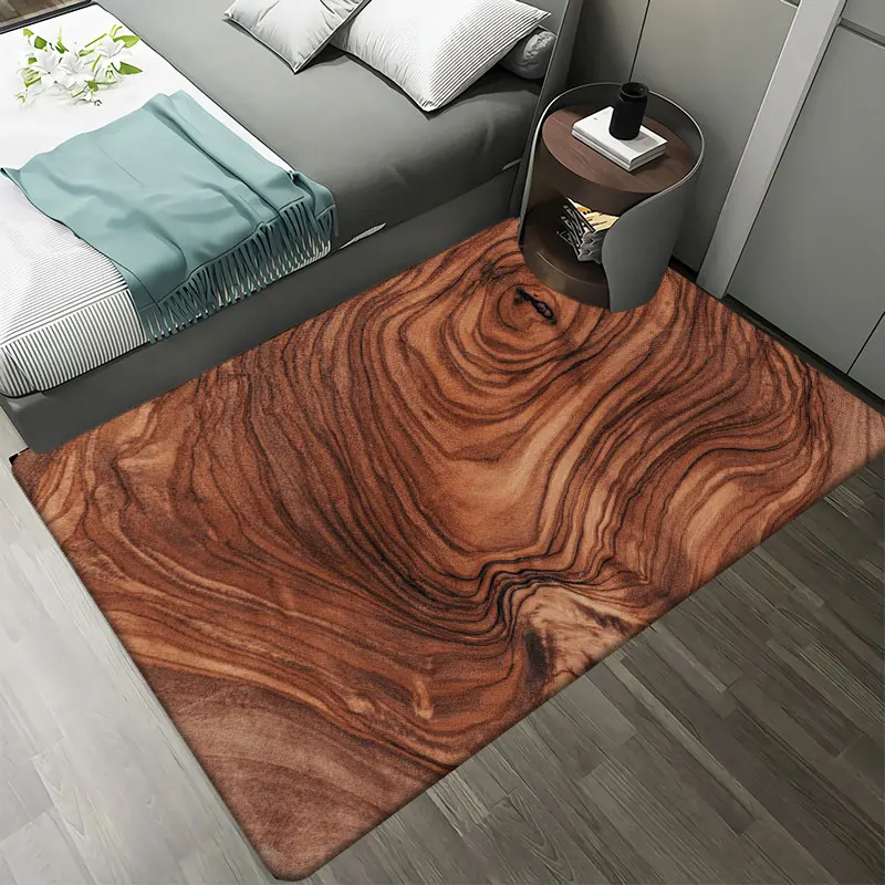 Wood Pattern Flannel Carpets for Livingroom Decoration Home Area Rugs for Bedroom Bedside Decor Modern Non-slip Floor Mat Carpet