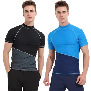 Men Rashguard Short Sleeve Wetsuit T Shirt Mens Quick-dry Surfing Swimwear Tops Anti-UV Swimming Rash Guard Boating Suits