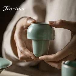 2pc/lot Hanmade Ru Kiln Ceramic Smelling Cup Set Azure Porcelain Opening Single Cup Japanese Tea Art Training Exam Tea Cup Set