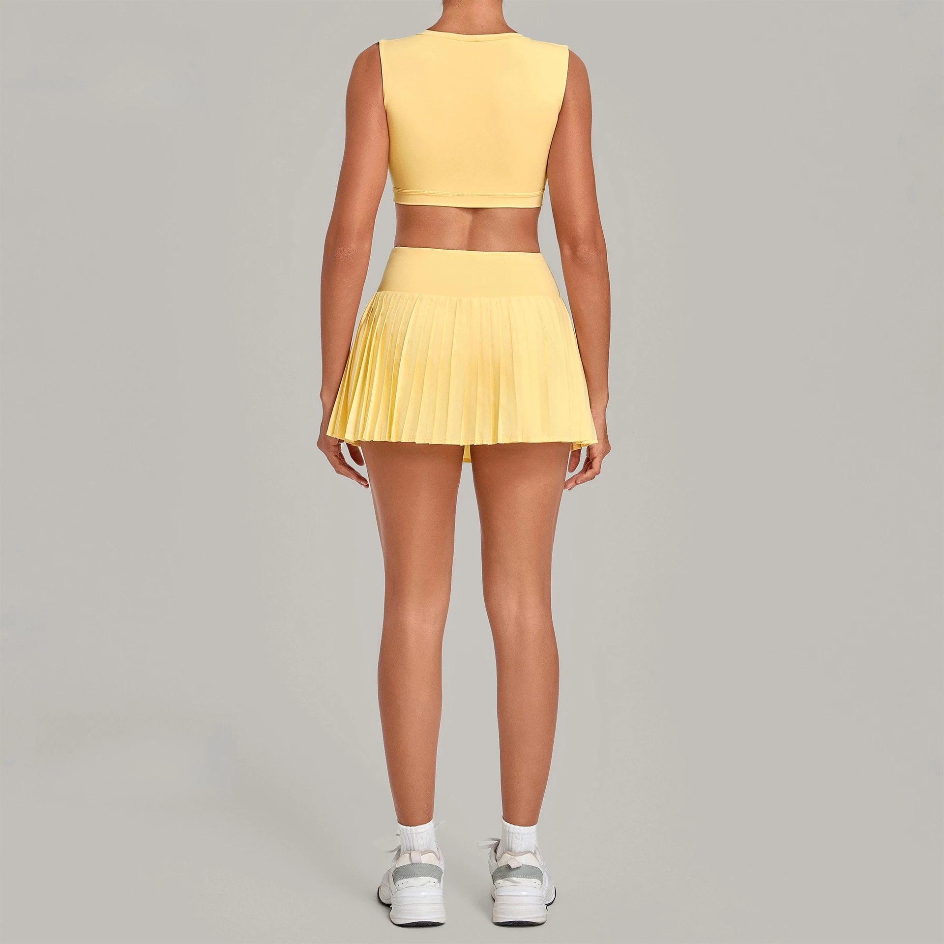 2Pcs Women Tennis Skirt Set Yoga Tank Crop Top+Pleated Tennis Skirt Built-in Shorts High Waist Plus Size Golf Skort Athletic Set