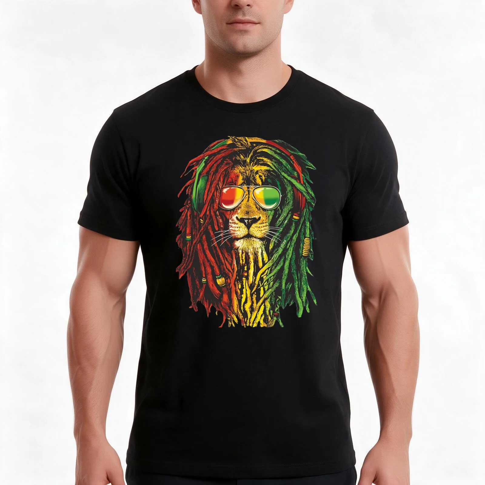 Bob Marley Rasta Lion Art for Reggae Lover T-Shirt Summer Casual Cotton Tee, Unisex Men Women