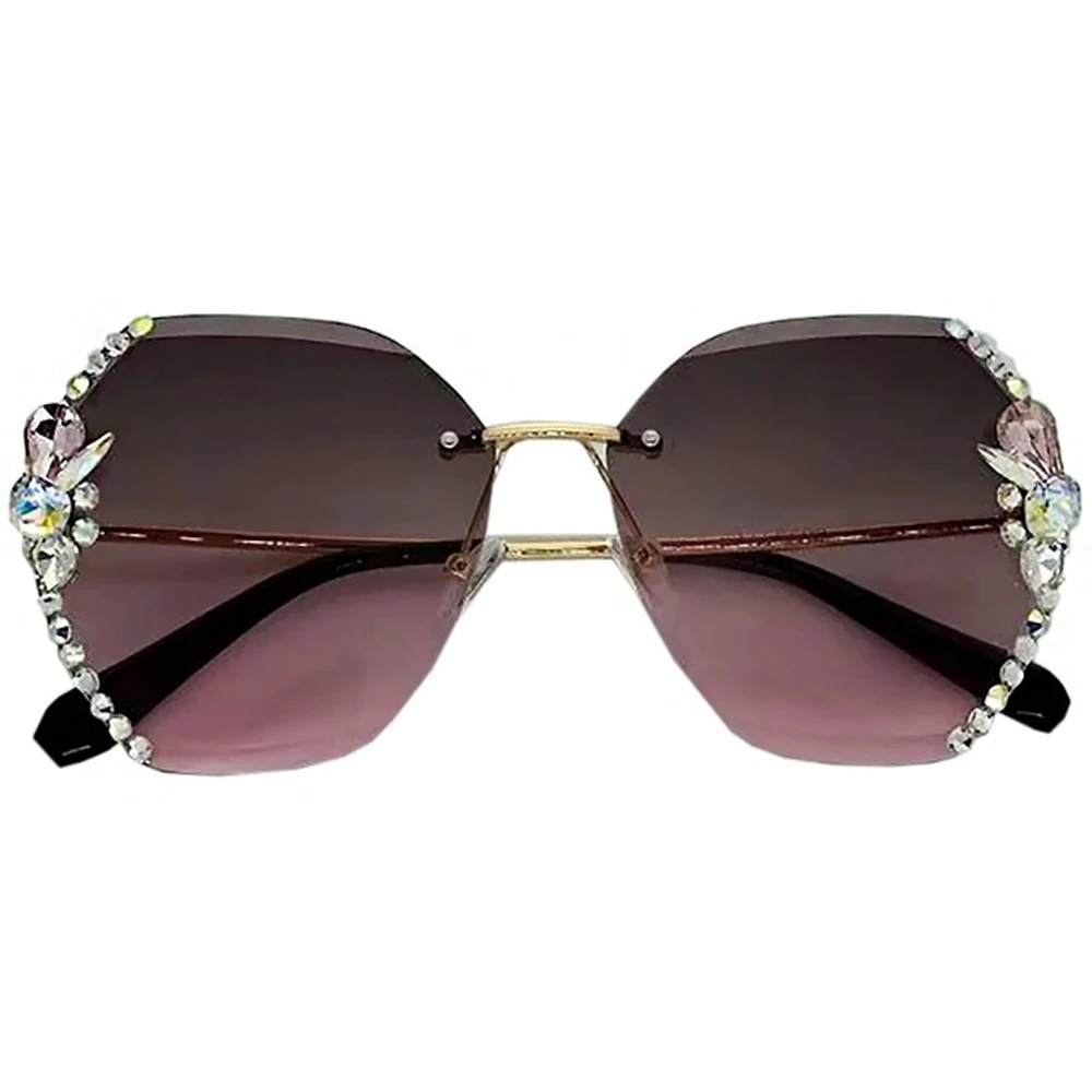 2024 Fashion Brand Design Vintage Rimless Rhinestone Sunglasses Women Men Retro Cutting Lens Gradient Sun Glasses Female UV400