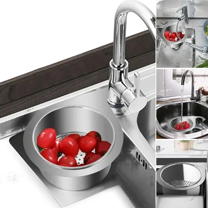 

Space Saving Stainless Steel Strainer Basket Kitchen Sink Garbage Filter Swan Dry and Wet Separation Hook Drain Rack Sink filter