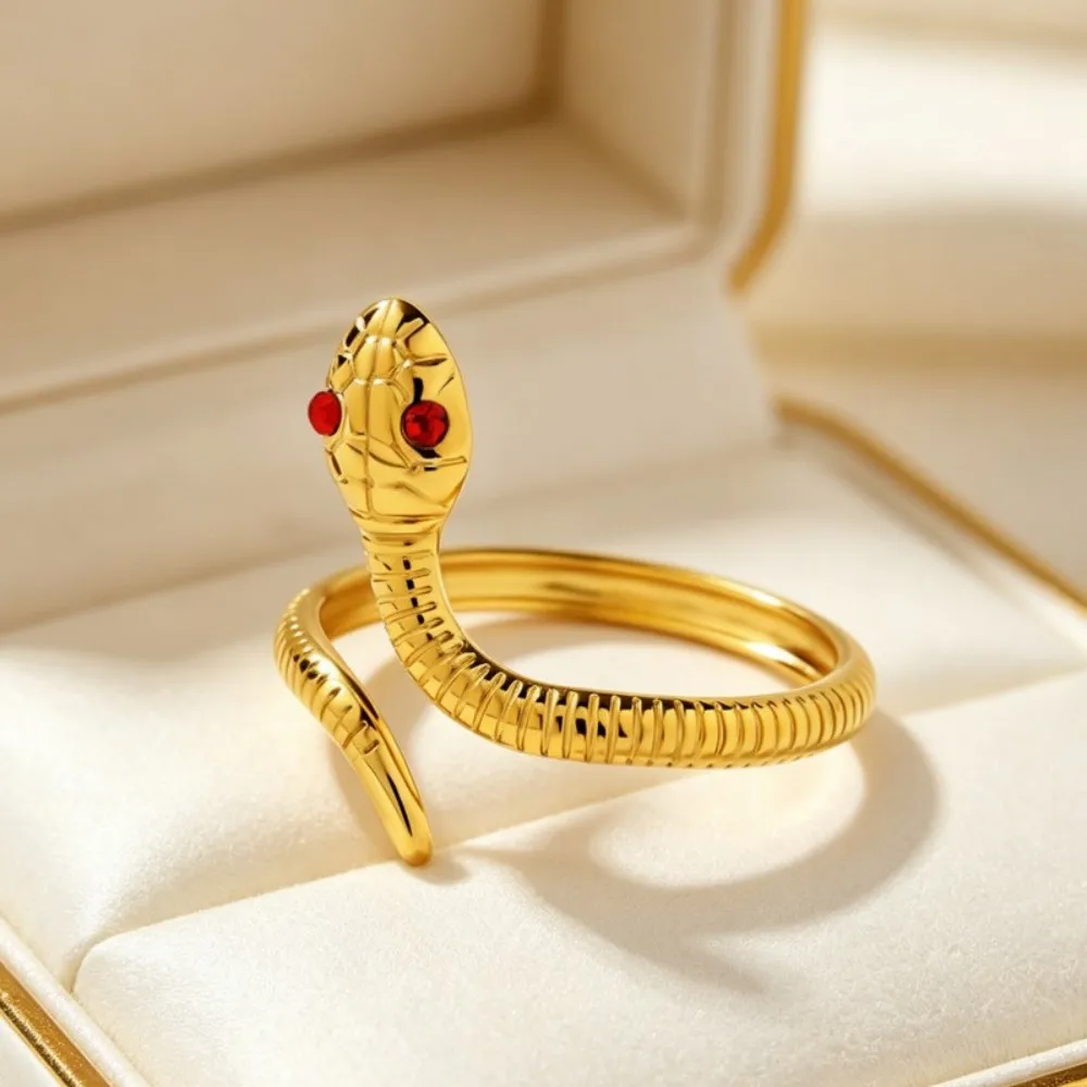Gold Plated Snake Ring Adjustable Open Wrap Serpent Rings Vintage Animal Finger Jewelry For Women Men Punk Party Gift