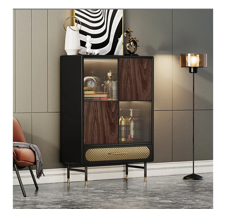 

Italian-Style Light Luxury Solid Wood Wine Cabinet Display Cabinet Simple Living Room Wall Display Glass Decorative Cabinet