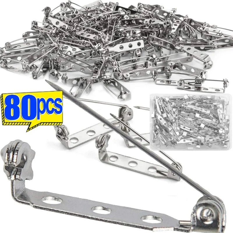 40/80pcs Metal Brooch Base DIY Making Jewelry Back Pins Safety Holder Findings Stainless Steel Components Settings Needles