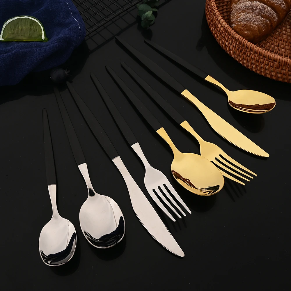 4Pcs White Silver Tableware Sets Stainless Steel Cutlery Dinner Knife Tea Fork Coffee Spoon Flatware Dinner Kitchen Dinnerware