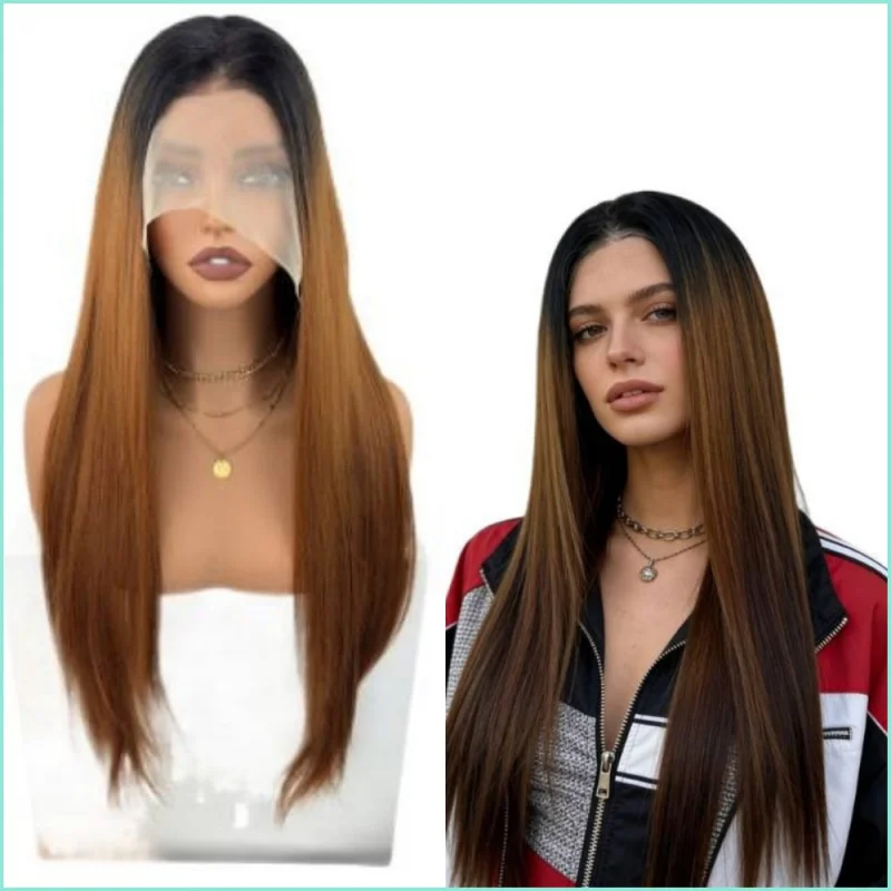 

Парик с фронтальной шнуровкой омбре 13x4 из синтетического волокна, длинные прямые волосы, несколько цветов