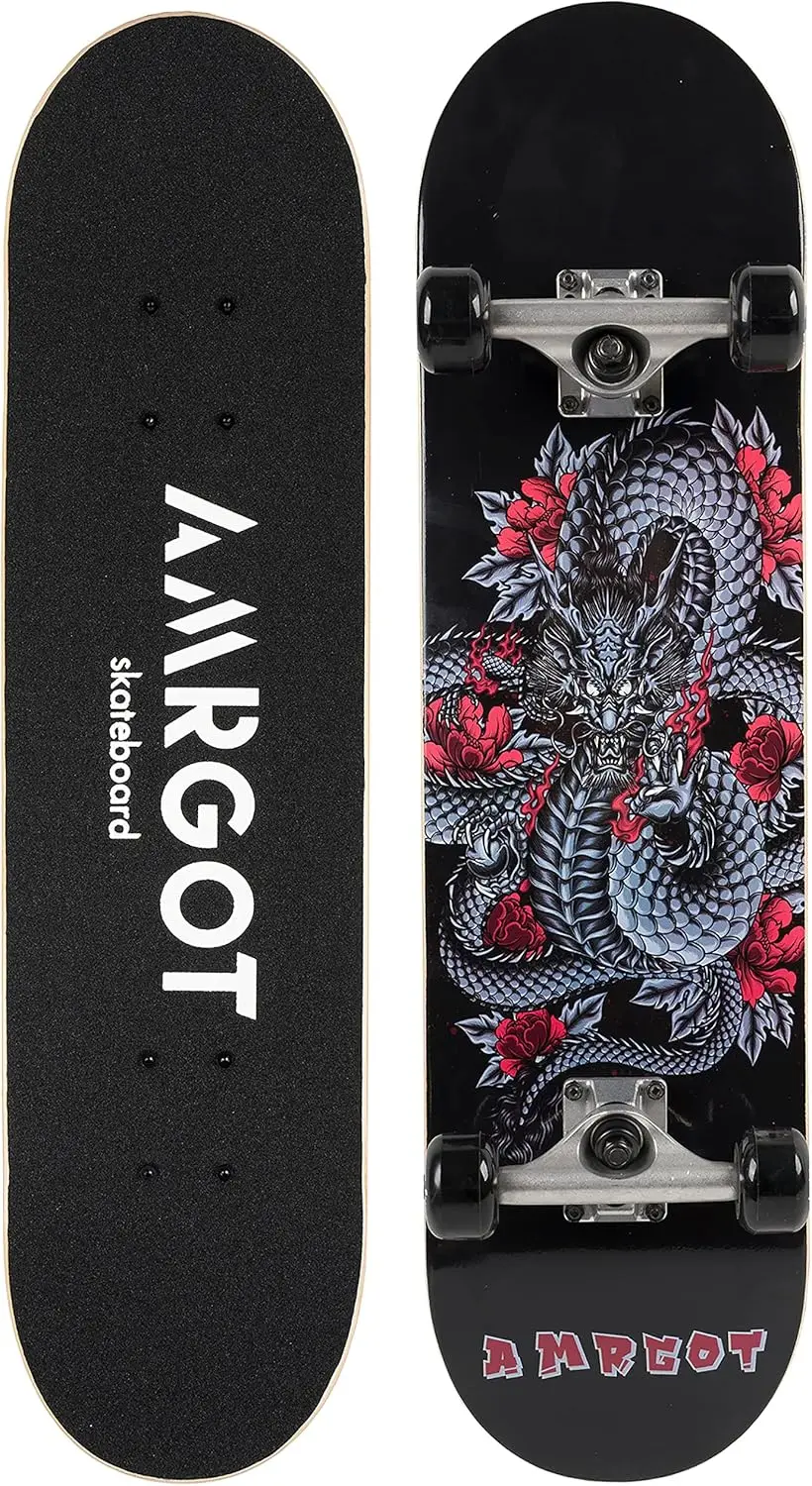 

31x8 Inch Complete Skateboard for Beginners, Kids & Adults, 7-Ply Maple Wood Double Kick Deck