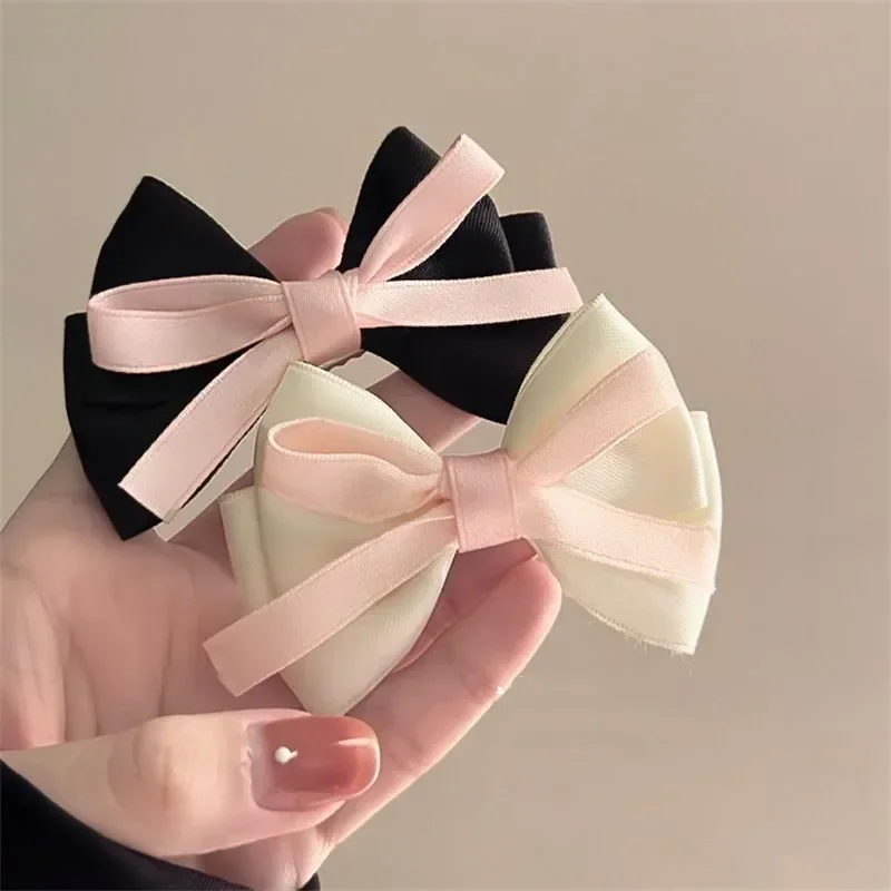 

Black White Ribbon Hair Bows Clips Summer New Vintage Cute Bowknot Hairpin Girls Barrettes Headdress Hair Accessories for Women